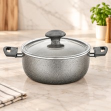 Khi-Zai Granit Derin Tencere 24 cm Cam Kapak Gri Kırçıllı