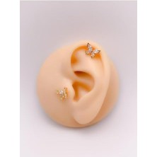 Khi-Zai Damla Taşlı Kelebek Tragus Helix Piercing (1ADET)
