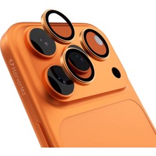 Khi-Zai iPhone 17 Pro / 17 Pro Max ile Uyumlu Safir Kamera Lens Koruyucu - Alüminyum Çerçeveli, Hizalama Aparatlı, Su Geçirmez Glue Layer,%95+ Kristal Netlikte 9h Safir Cam - Kozmik Turuncu