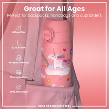 Khi-Zai Hafif Çelik Içecek Şişesi, 600 Ml, Izolasyonsuz, Sızdırmaz, Tek Elle Açılır, Güvenli Kilitleme, Bulaşık Makinesinde Yıkanabilir, Katlanır Kapak, Taşıma Sapı, Kolay Temizlenir, Tek Boynuzlu At