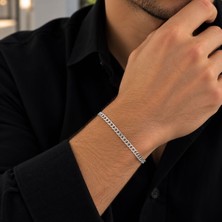 Lunaera Jewelry 3 mm 925 Ayar Gümüş Gurmet Bileklik Erkek Unisex Şık Zincir Model