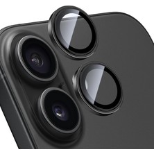 Khi-Zai iPhone 17 ile Uyumlu Kamera Koruyucu Alüminyum Alaşım Çerçeveli ve 9h Sertliğinde Temperli Camlı Lens Koruyucu (Siyah)
