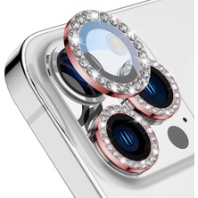Khi-Zai iPhone 14 Pro / 14 Pro Max Ile Uyumlu Diamond Series, Taşlı Kamera Lens Koruyucu (Kırmızı)