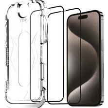 Khi-Zai iPhone 16 Plus Uyumlu Hizalama Aparatlı Koruyucu Cam Takılırken Camın Altında Kesinlikle Toz Bırakmayan Tam Koruma Sağlayan Pürüzsüz Lazer Kesim Premium Ekran Koruyucu Kırılmaz Cam