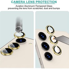 Khi-Zai Samsung Galaxy S23 Için Kamera Lens Koruyucuları Metal Gold Renk Temperli Cam Çizilmez Bağımsız Kamera Koruyucu