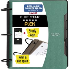 Khi-Zai Esnek Doldurulabilir Defter + Çalışma Uygulaması, Çizgili Sayfa, 3,81 cm (1-1/2 Inç) Techlock Halkalar, Cepler, Çıkıntılar ve Bölücüler, 300 Yaprak Kapasitesi, Deniz Yosunu Yeşili