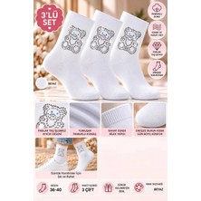 Mdm Style Parlak Taş Işlemeli Ayıcık Desenli Beyaz Çorap 3'lü Set
