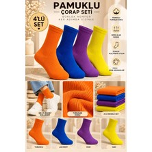 Mdm Style Pamuklu Düz Soket Çorap 4'lü Set Turuncu-Saks-Mor-Sarı