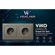 Viko Linnera Life Granit Gri 2'li Set Topraklı Priz + Topraklı Priz+Çerçeve