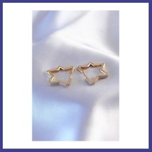 Bezos Gold Renk Zirkon Taşlı Yıldız Model Kadın Küpe Mrl