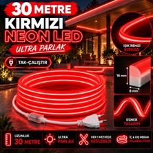Borsan 30 Metre 220V Kırmızı Neon LED 8X16 mm Ultra Parlak IP65 Suya Dayanıklı Fişli Tak Çalıştır Esnek Şerit LED Iç Dış Mekan Dekoratif Aydınlatma MONTAJ APARATI DAHİL