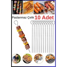 Fırsat7 Premıum 5 Çift Çelik Çöp Şiş Çubuk 10 Adet Airfry Mangal Seti 20 cm