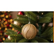 Omelas Yılbaşı Çam Ağacı Süsü Top Yılbaşı Topu Gold Şeritli 3'lü Paket 8 Cm.