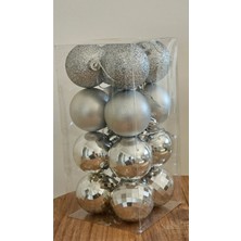 Omelas Yılbaşı Çam Ağacı Süsü Top Yılbaşı Topu Mat, Parlak, Simli ve Aynalı 16'lı Paket Gümüş 5 Cm.
