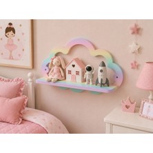 Ude Desing 3D 3D Baskı Pastel Renkli Çok Bölmeli Çocuk Odası Bulutlu Duvar Rafı - Bebek Odası Dekoratif Kitaplık ve Oyuncak Düzenleyici