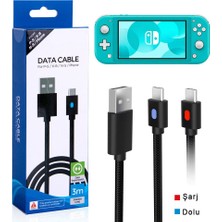Pop Konsol Switch Lite Şarj Kablosu 3 Metre Led Göstergeli NS Lite Oyun Konsolu Type-C Örgü Kablo