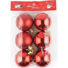 Omelas Yılbaşı Çam Ağacı Süsü Top Yılbaşı Topu Mat ve Parlak Kırmızı 6'lı Paket 5 cm