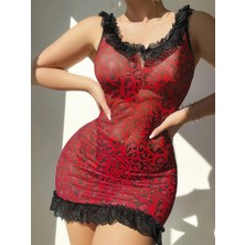 Arias Closet Sırt Dekolteli Kırmızı Leoparlı Gecelik