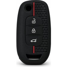 Keys Renault Megane 4, Clio 5, Captur, Koleos Için Petek Desenli Silikon Anahtar Kılıfı, 3 Butonlu, Siyah-Kırmızı Şeritli