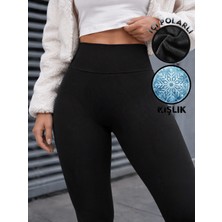 Balta Collection Kadın Siyah Kışlık İçi Polarlı Yüksek Bel Toparlayıcı Korseli İnterlok Çelik Örme Tayt İç Göstermez