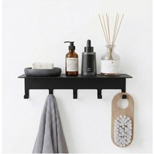 Home Yapışkanlı Metal Banyo Rafı 5 Kancalı Duvar Rafı Organizer Dekoratif Raf Siyah Paslanmaz Duvar Rafı Havluluk Askılık Banyo Mutfak Çok Amaçlı Raf