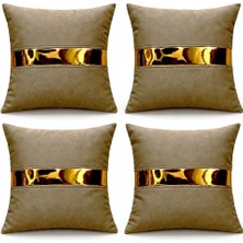 Medet Home Venüs 07 Gold Şeritli 4 Lü Set Dekoratif ve Modern Modern Tasarım Kırlent Kılıfı Lüks Koltuk Yastık Kılıfı