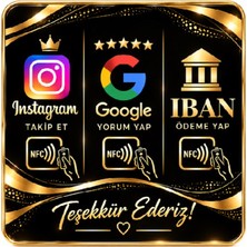 Ezbermatik 3'ü 1 Arada Nfc Akıllı Işletme Kartı 9x9 cm - Instagram Takip, Google Yorum ve Iban Paylaşımı Siyah
