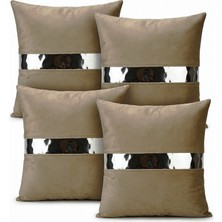 Medet Home Venüs 07 Gold Şeritli 4 Lü Set Dekoratif ve Modern Modern Tasarım Kırlent Kılıfı Lüks Koltuk Yastık Kılıfı