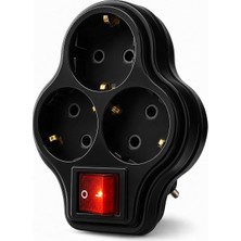 Ahes Anahtarlı Golyat, Üçlü Topraklı Priz Duvar Tipi Çoklayıcı Fiş, 16A 250 Volt, Max 3600 Watt (Siyah)
