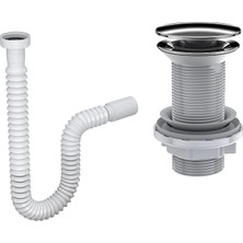 Ahes Pop Up Lavabo Gideri Seti | Paslanmaz Çelik Başlıklı | Taşma Deliksiz, Körüklü Gider Borusu Dahil | Standart Ölçü & Kolay Montajlı | Iz Yapı