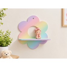 Ude Desing 3D 3D Baskı Pastel Renkli Çok Bölmeli Çocuk Odası Çiçek Şekilli Duvar Rafı - Bebek Odası Dekoratif Kitaplık ve Oyuncak Düzenleyici