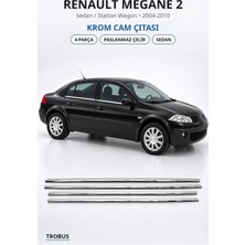 Trobus Renault Megane 2 2004-2010 Uyumlu Krom Cam Çıtası 4 Parça Paslanmaz Çelik Sedan