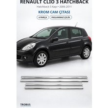 Trobus Renault Clio 3 Hatchback 2006-2011 Uyumlu Krom Cam Çıtası 4 Parça Paslanmaz Çelik