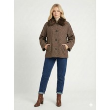 Ribana Classic Kadın Kürk Yaka Desenli Dökümlü Oversize Kalıp Ceket D99841
