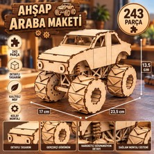 Jenerik Alg Wood Design Ahşap Monster Truck Maketi, 243 Parça, 23,5 × 17 × 13,5 Cm, Arazi Aracı Modeli