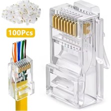 Derwell 100 Adet RJ45 Rj-45 Ethernet Kabloları Modülü Fiş 8P8C Utp Cat5 CAT5E Ağ Kablosu Konnektörü
