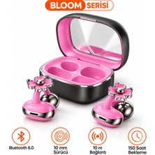 Ayers Bloom Serisi Çiçek Charm Tasarımlı Kadın Küpe Kulaklık, Bluetooth 6.0 Açık Kulak Klipsli Ows Kablosuz Kulaklık, Aynalı Şarj Kutulu, 10 mm Sürücülü, 10 M Menzilli, Net Görüşmeli, 150 Saat Bekleme