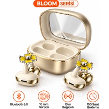 Ayers Bloom Serisi Çiçek Charm Tasarımlı Kadın Küpe Kulaklık, Bluetooth 6.0 Açık Kulak Klipsli Ows Kablosuz Kulaklık, Aynalı Şarj Kutulu, 10 mm Sürücülü, 10 M Menzilli, Net Görüşmeli, 150 Saat Bekleme