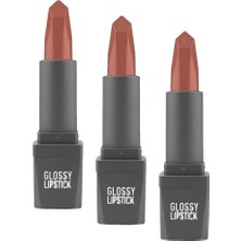Ceylan Adam Ruj, Uzun Süre Kalıcı Yoğun Renk Veren Nemlendirici Parlak, Glossy Lipstick 309 Peach Nude (3 Paketi)