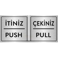 Ceylan Adam Itiniz/çekiniz Push/pull Kapı Tabelası, Gümüş, Kendinden Yapışkanlı Folyo, 12X20 Cm, 2 Adet