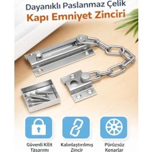 Ceylan Adam Paslanmaz Çelik Kapı Emniyet Zinciri; Sürgülü Güvenlik Kilidi, 9x4 Cm, Vida Dahil
