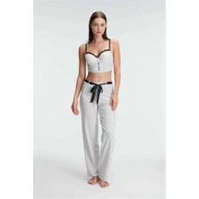 Arias Closet Fantezi Bralet Sütyen Pamuklu Puantiye Desenli Desteksiz Dantel Detaylı Pijama Takımı