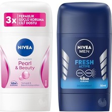 Ceylan Adam Kadın Stick Deodorant Pearl&beauty, 48 Saat Anti-Perspirant Koruma 50 ml ve Men Erkek Stick Deodorant Fresh Active Ter ve Ter Kokusuna Karşı 48 Saat Deodorant Koruması, 50 ml