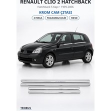 Trobus Renault Clio 2 Hatchback 1999-2006 Uyumlu Krom Cam Çıtası 4 Parça Paslanmaz Çelik Hb/sd