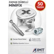 Ceylan Adam Imt Aksesuar Zamak Metal Dübelli Minifix Gövde Mil ve Dübel Seti - Mobilya ve Dolap Bağlantı Elemanı (50 Takım) Metalik