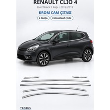 Trobus Renault Clio 4 2012-2019 Uyumlu Krom Cam Çıtası 8 Parça Paslanmaz Çelik
