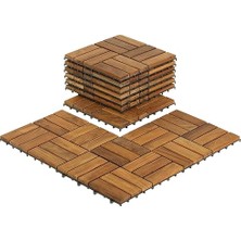 Decor BARE-WF2009 Sert Tik Ağacı Kenetlemeli Zemin Döşeme Fayansları (10'lu Paket), 30,48 cm x 30,48 Cm, Kahverengi