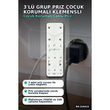 La Boom 3'lü Grup Priz Çocuk Korumalı Klemensli 16A 250V Topraklı 2p+E Çoklu Priz BX-316415