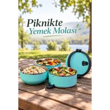 Milas Toptan Üç Katlı Sefer Tası Sızdırmaz Kapaklı Çelik Iç Hazneli Yemek Taşıma Kabı