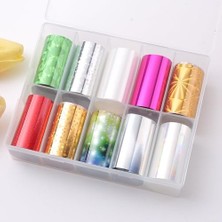 Ceylan Adam 10'lu Tırnak Süsleme Folyosu Parlak Holografik Yıldız Dizayn Nail Art Transfer Folyo WNF-259
